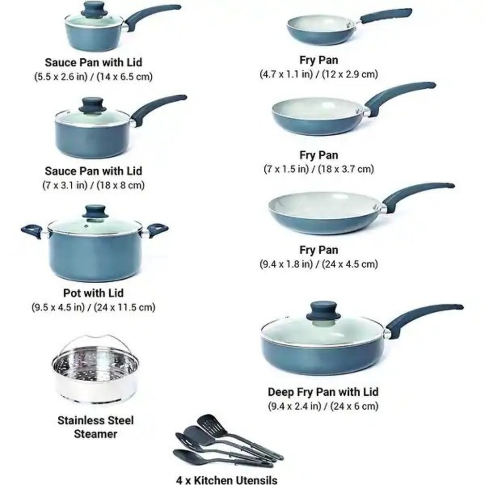 Mueller Austria Healthy Stone 16 Piece Cookware Set Non-Stick Aluminum HS-16G